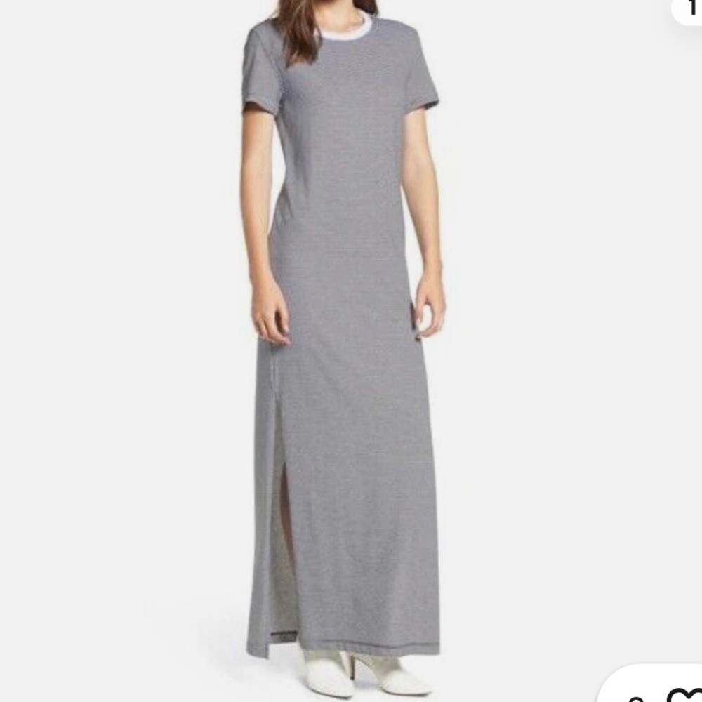 Current/Elliott Navy and White Striped Midi Dress